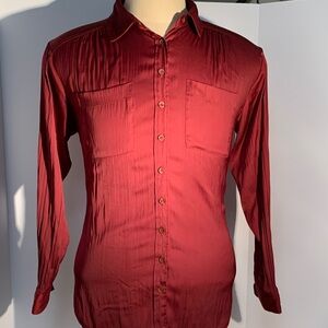 Anthropologie Deep Red Button-Up Blouse